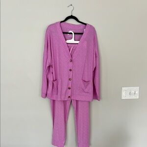 Purple Button-Up Cardigan and Pants Set